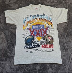 90s San Diego Chargers vs. San Francisco 49ers Super Bowl XXIX grey tee Size M